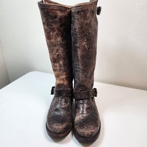 Frye Veronica Slouch Boot Chocol Crackle Leather Knee High Sz 7 B MSRP $ 368